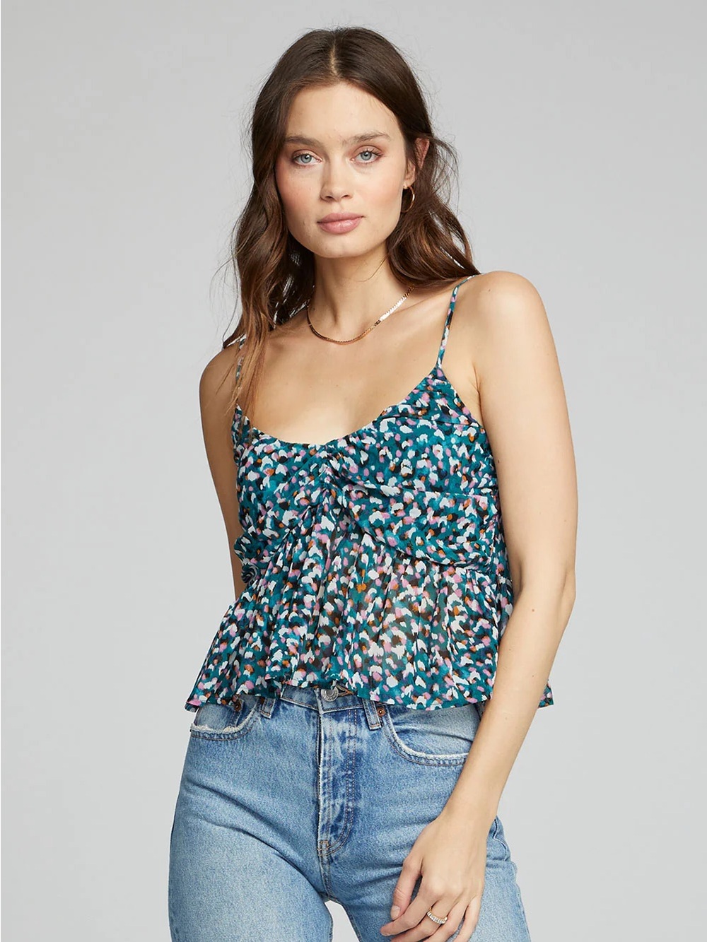 Saltwater Luxe Anthropologie Davis Teal Abstract Print Peplum Cami Top Small NWT